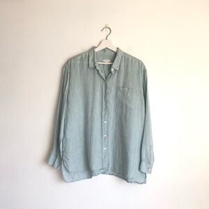 J. Jill Love Linen Light Blue 100% Linen Button Up Shirt Top Size Medium